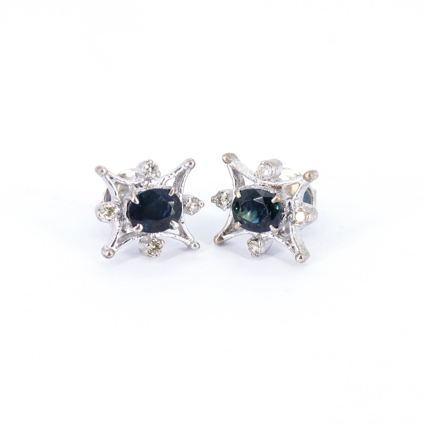 Studs & Blue Sapphire Studs Valentine Oval Cut Stone Handmade Jewellery Dainty Earring Silver