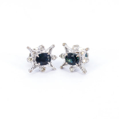 Studs & Blue Sapphire Studs Valentine Oval Cut Stone Handmade Jewellery Dainty Earring Silver