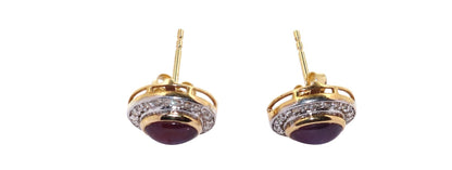 Star Ruby Studs Yellow Studded Real Certified Genuine Ruby Cabochon Solitaire Earring 14K Gold