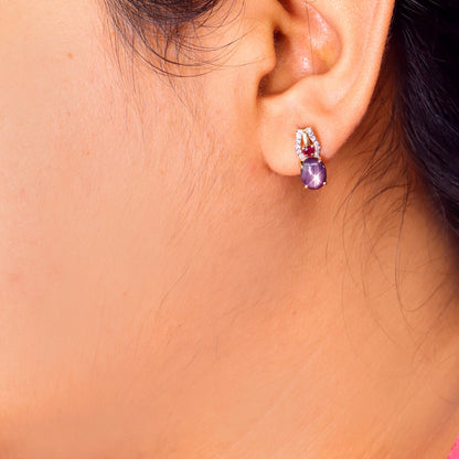 Star Ruby Stud Earring 14K Gold