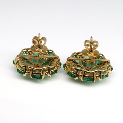Real Emerald Floral Pattern Studs Earring 14K Gold