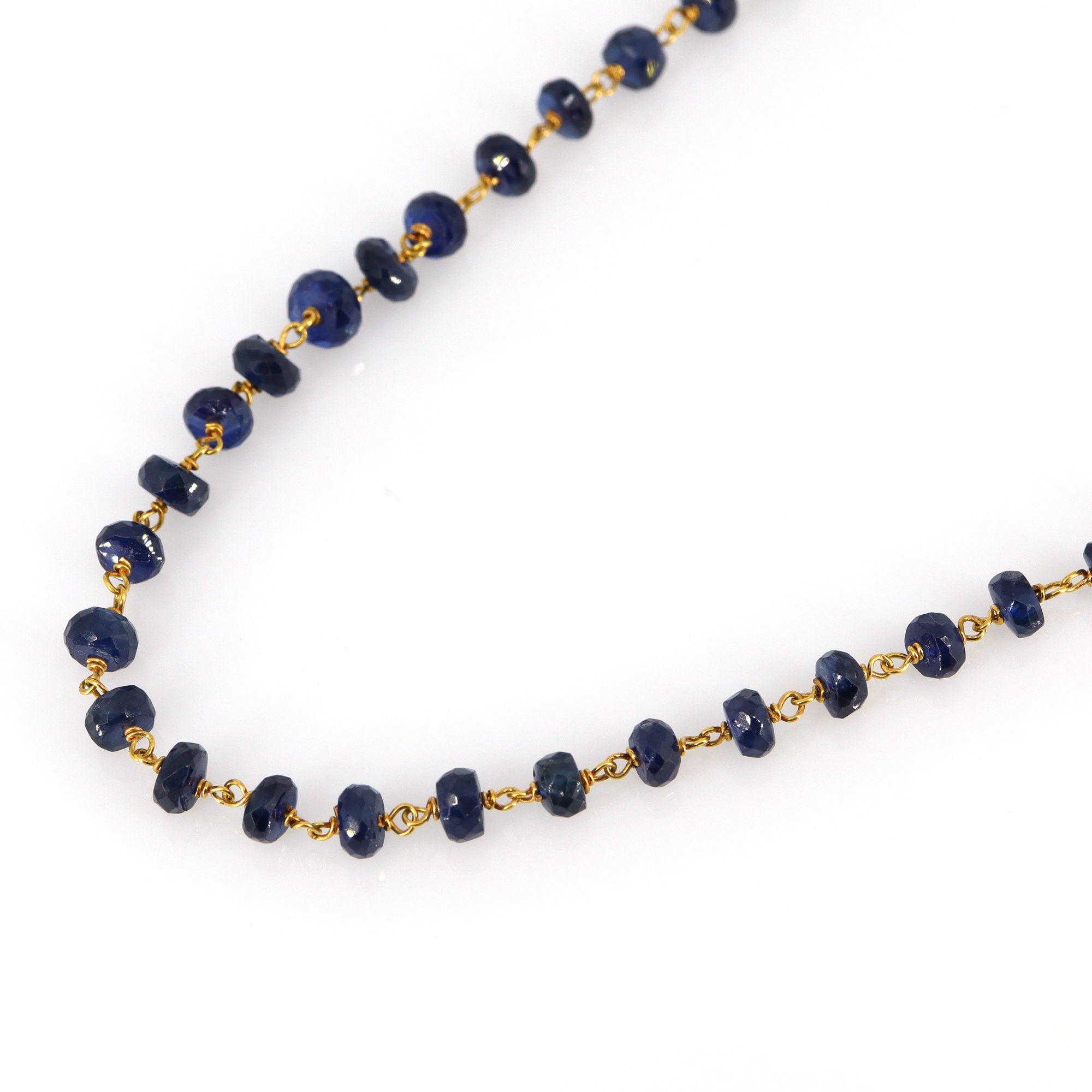 Yellow Chain/ Blue Sapphire Beads Chain/ Mangalsutram/ Blue Chain/ Bracelet 18K Gold