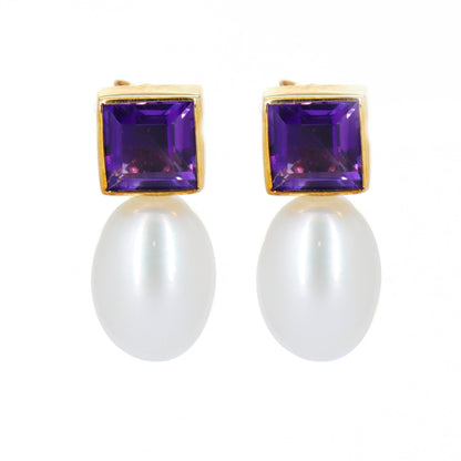 Amethyst/Peridot/Garnet Pearl Drop Earring Gold