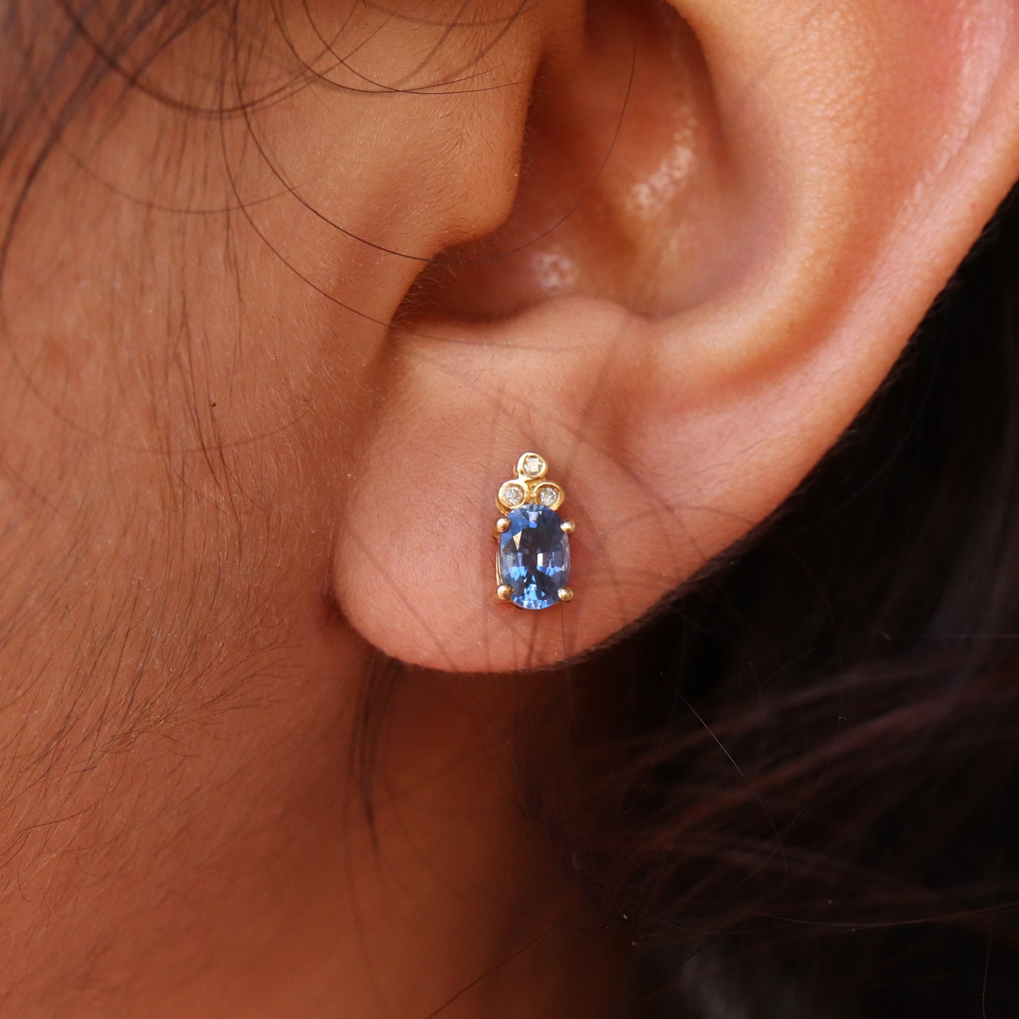 Yellow Studded Blue Sapphire Studs Sapphire Earring 14K Gold