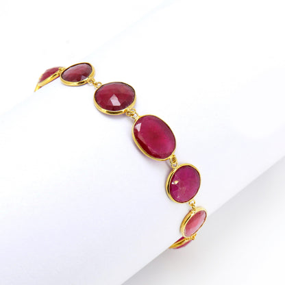 Yellow Hot Pink Ruby Bezel Connector Bracelet 14K Gold