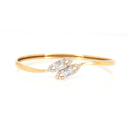 Rose Open Cuff Illusion Bezel Thin Stackable Bangle Cuff Bracelet 18K Gold