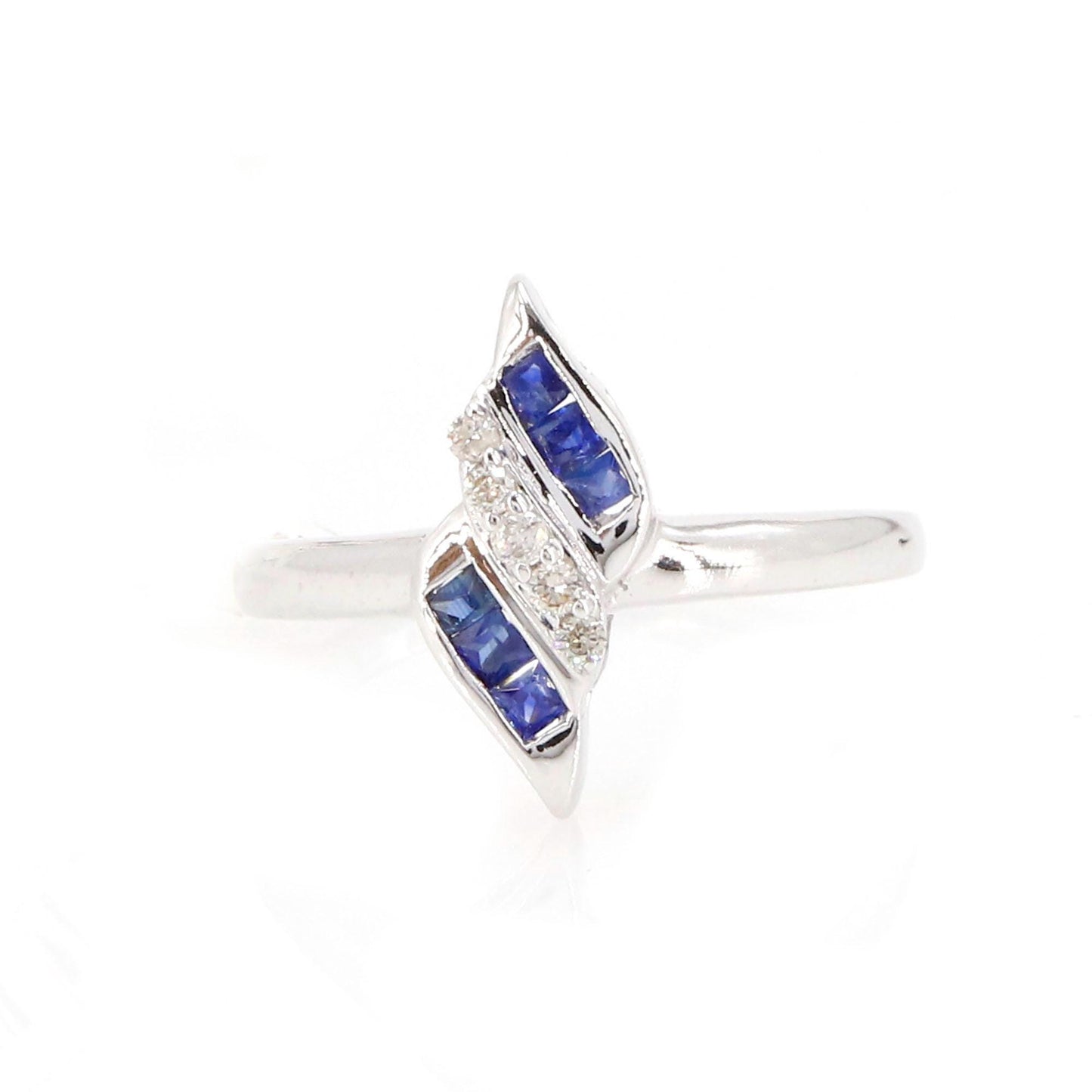 White Deep Blue Color Sapphire Elegant Design Ring 14K Gold