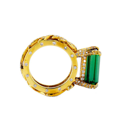 One The Most Unique Emerald Cut Tourmaline Ring 18K Gold