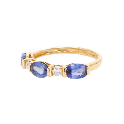 Elegant Sapphire 3 Stone[Sapphire] & 2 Stone [] Yellow / Ring 18K Gold
