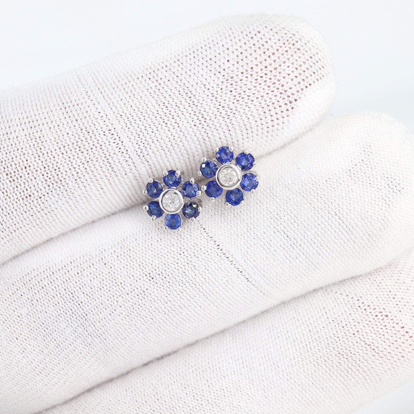 Blue Sapphire Gemstone Studs / White Studs / Prong Setting Sapphire Earring 14K Gold
