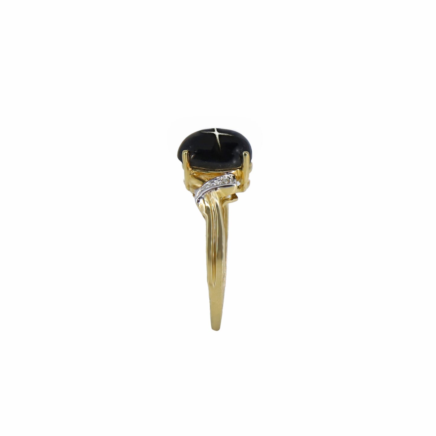 Bypass Style Black Star Ring 14K Gold