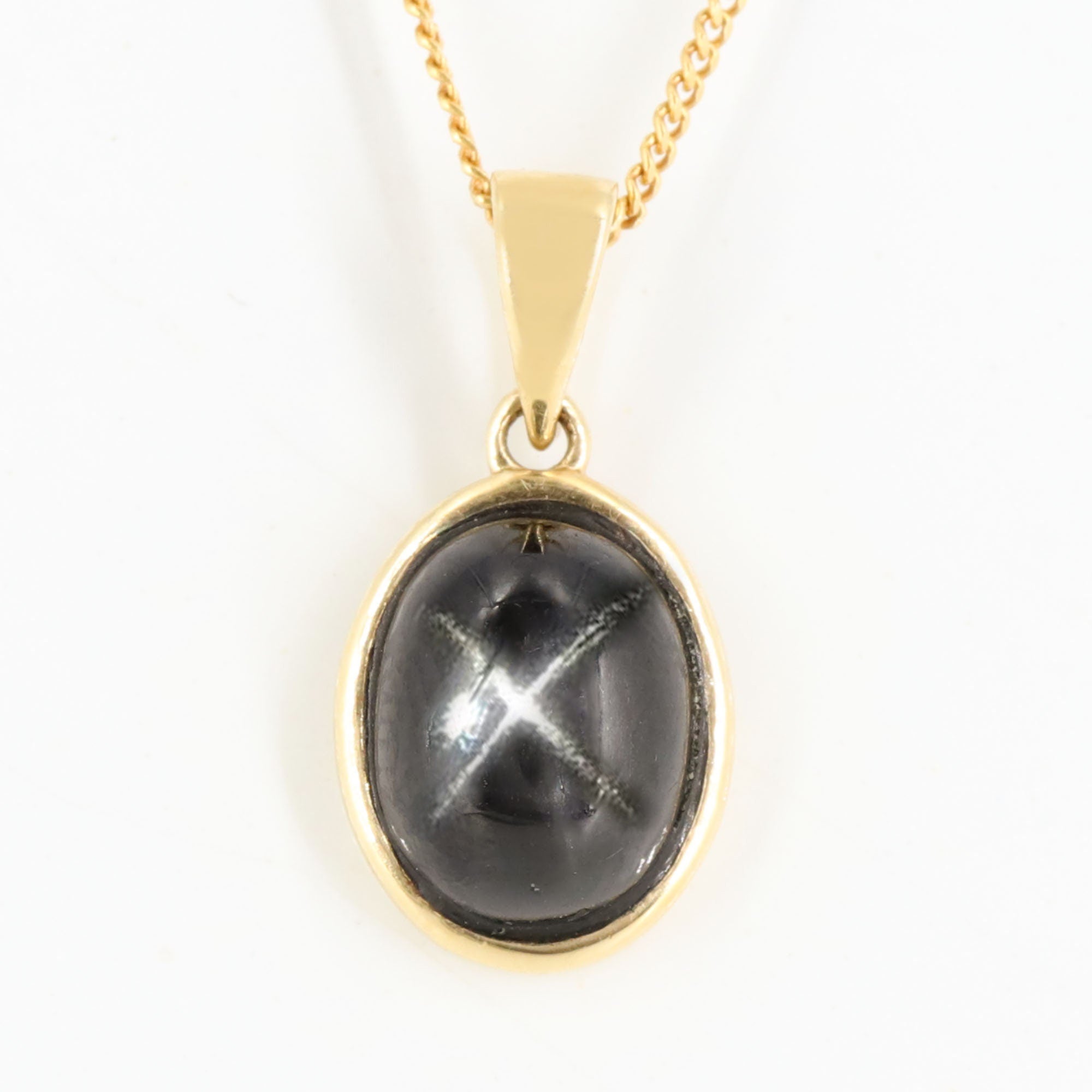 Black Star Gemstone Pendant 14K Gold