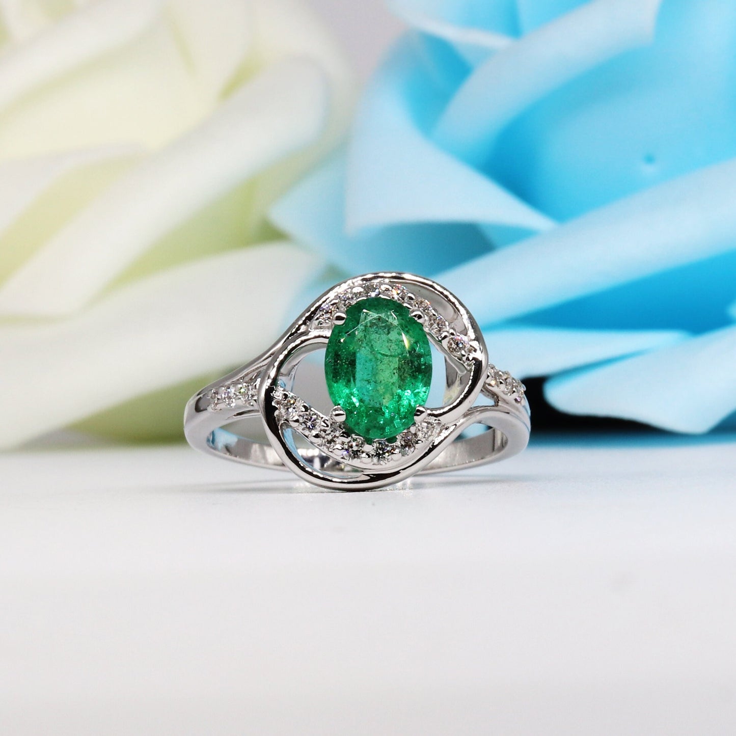 Handmade White Emerald Ring 18K Gold