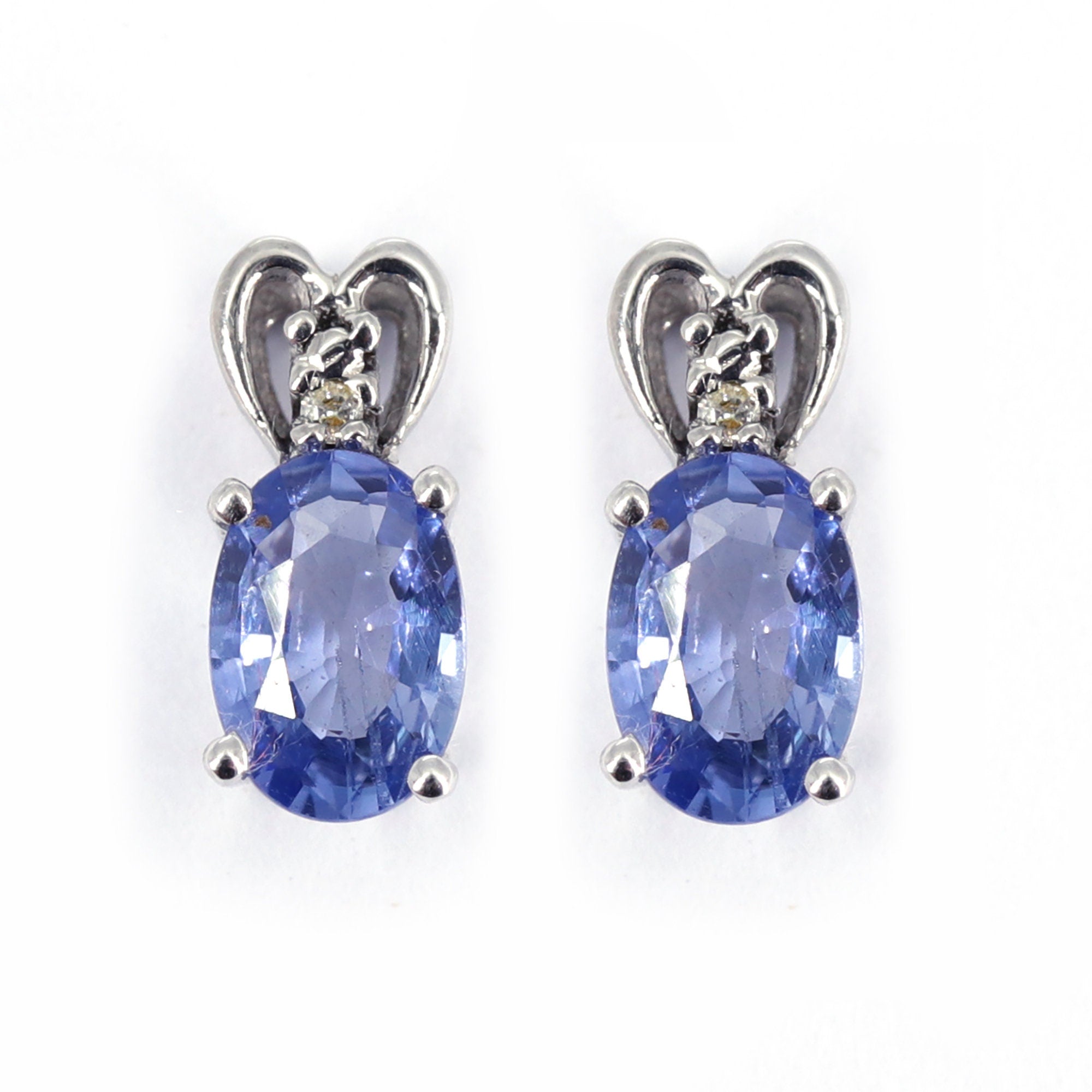 White Blue Sapphire Earring 14K Gold
