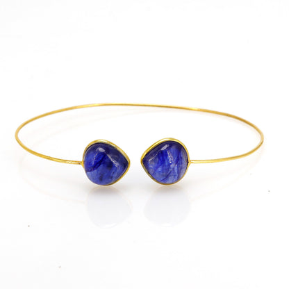 Open Cuff Bangle Flexible Bangle Blue Sapphire Setted Yellow /Anniversary / Oval & Pear Shape 14K Gold