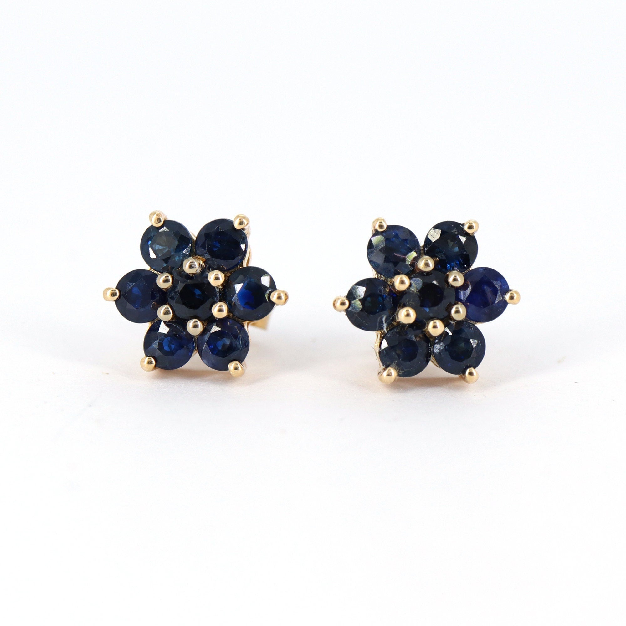 8Mm Flower Shape Studs Daily Wear Studs Blue Sapphire Yellow Sapphire Earring 14K Gold