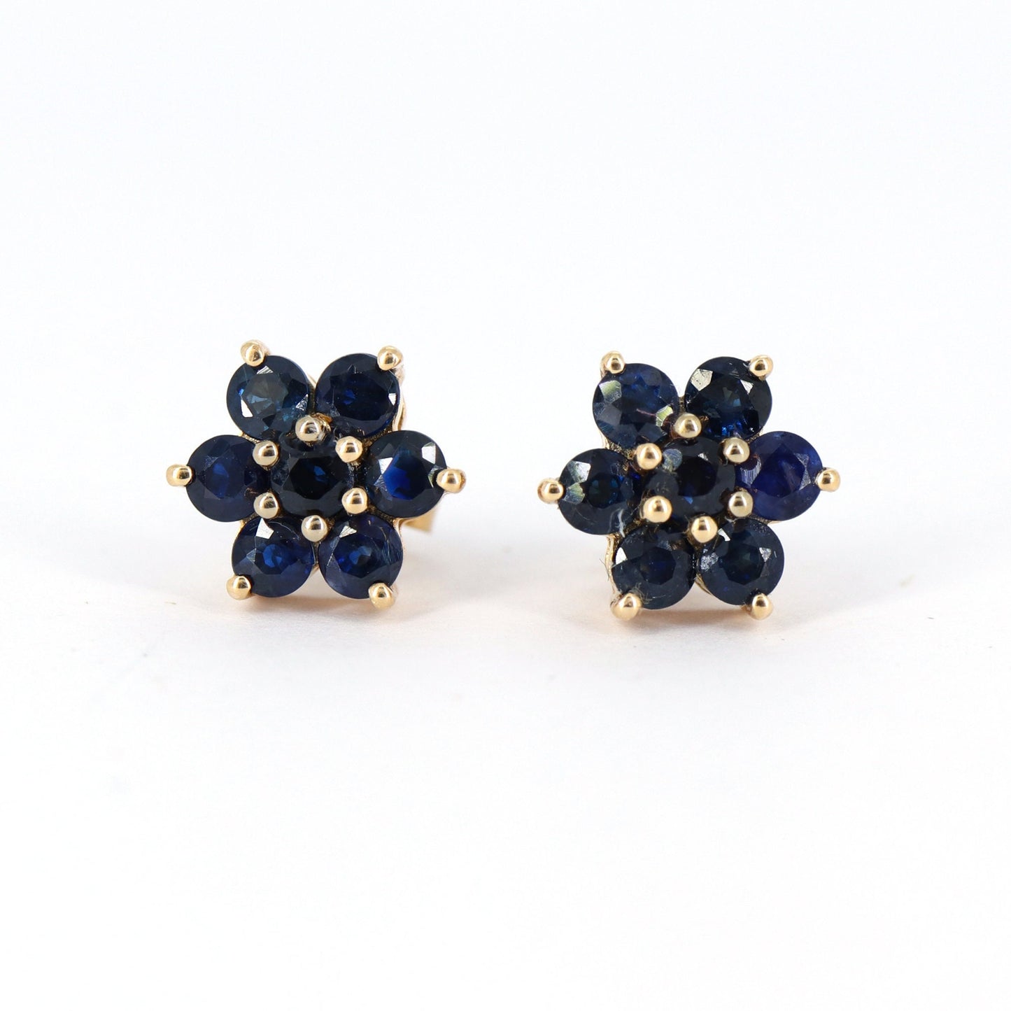 8Mm Flower Shape Studs Daily Wear Studs Blue Sapphire Yellow Sapphire Earring 14K Gold