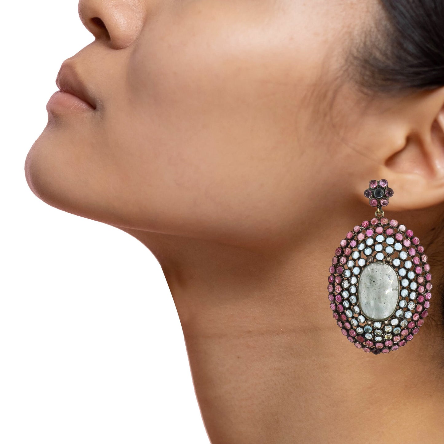 Pink Tourmaline Blue Topaz Color Gemstone Dangle Earring