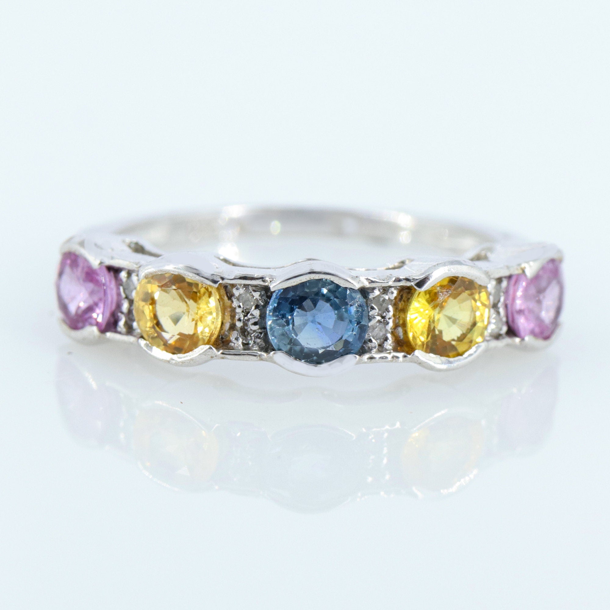 Round Sapphire Gemstone Ring Silver