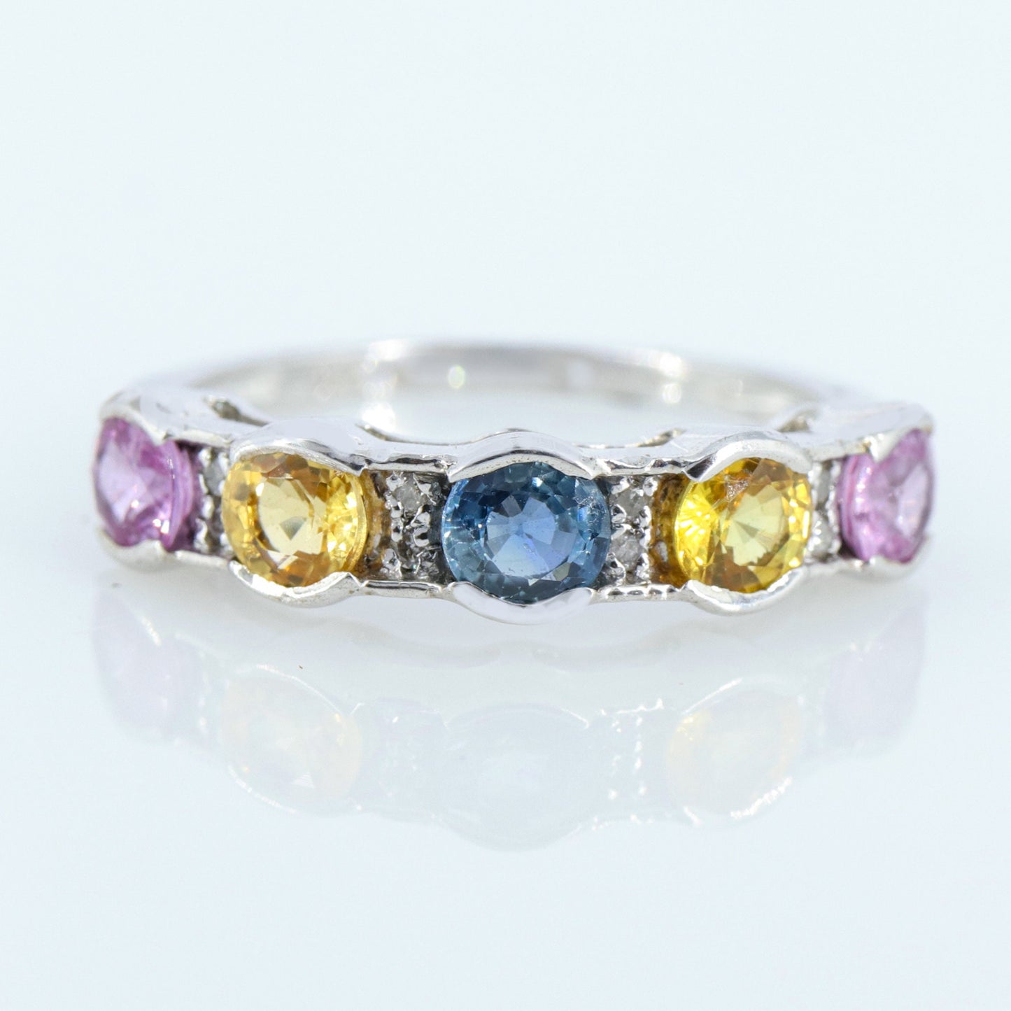 Round Sapphire Gemstone Ring Silver