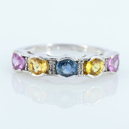 Round Sapphire Gemstone Ring Silver