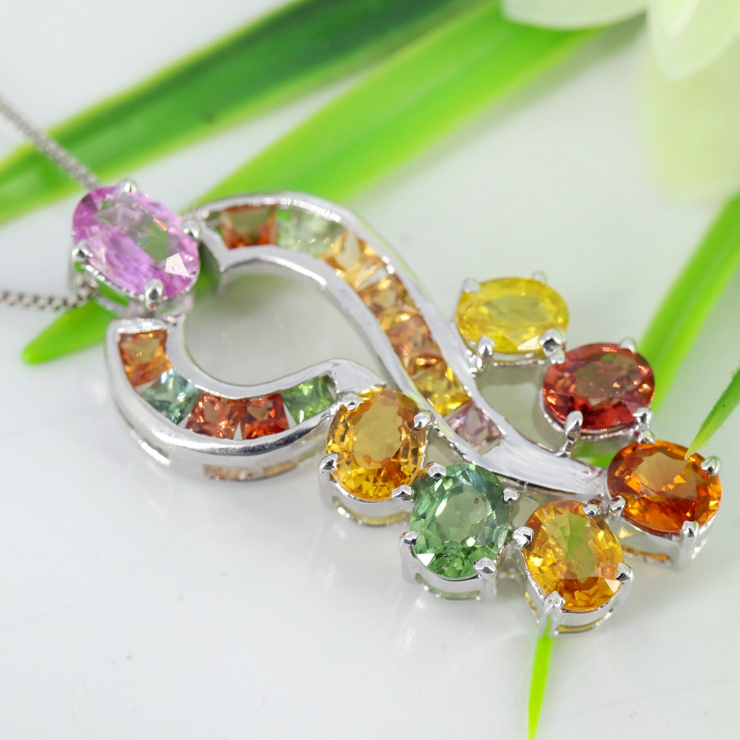 Multi Sapphire 925 Sterling Pendant Gold