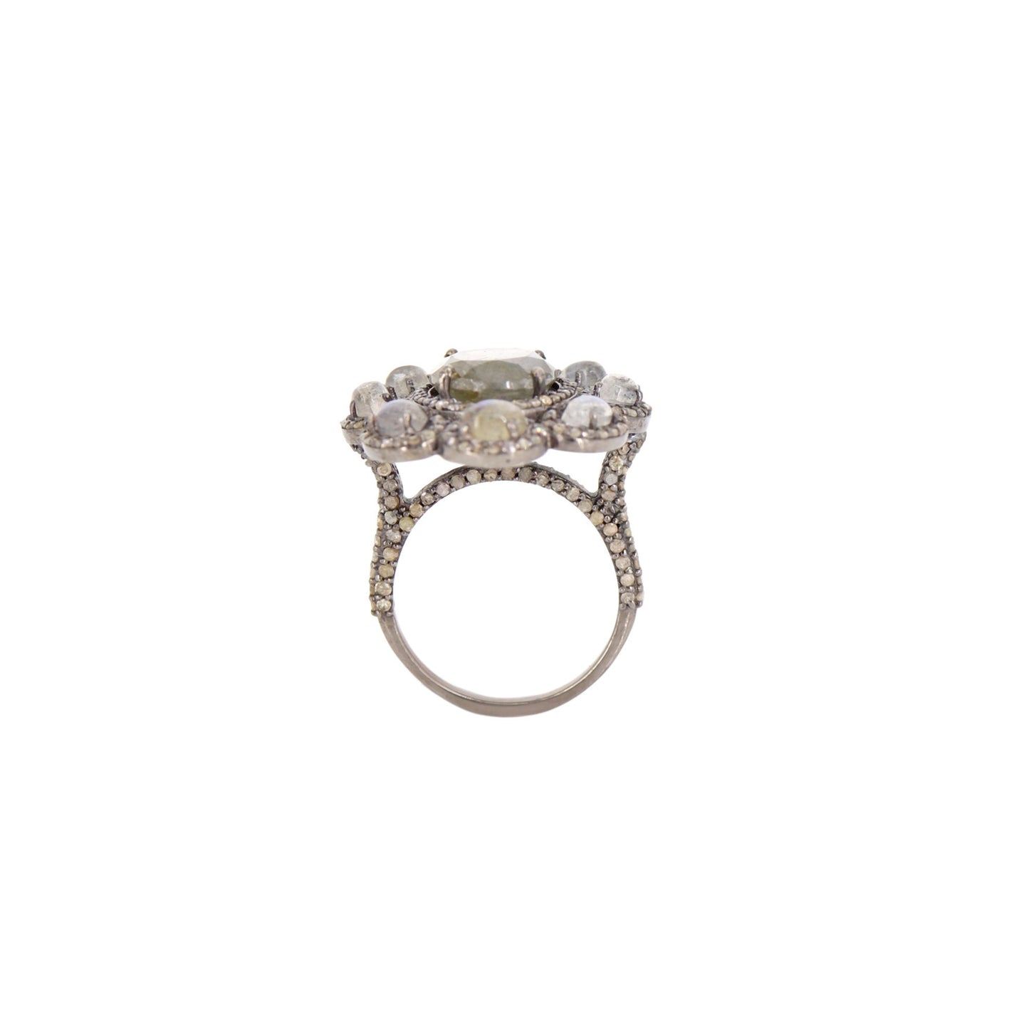 Pave Labradorite Cocktail Ring Silver