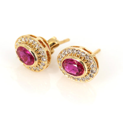 Yellow Genuine Ruby Accent Tiny Shaped Ear Stud Earlobe Studs Piercing Earring 18K Gold