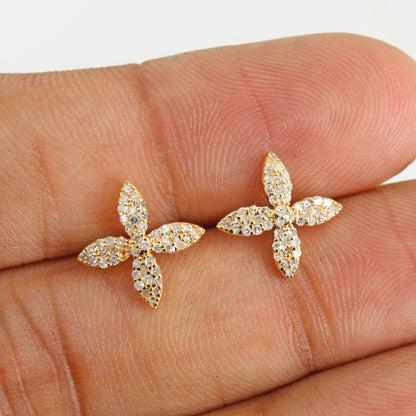 Yellow Cross Flower Stud Earring 14K Gold