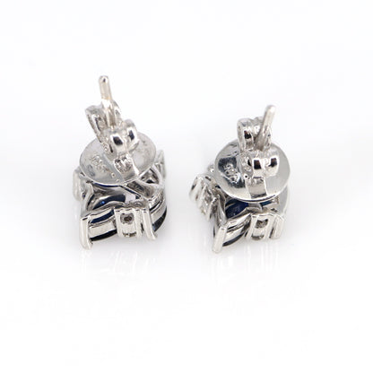 Lotus Style Studs White Sapphire & Studs Marquise Cut Blue Sapphire September 14K Gold