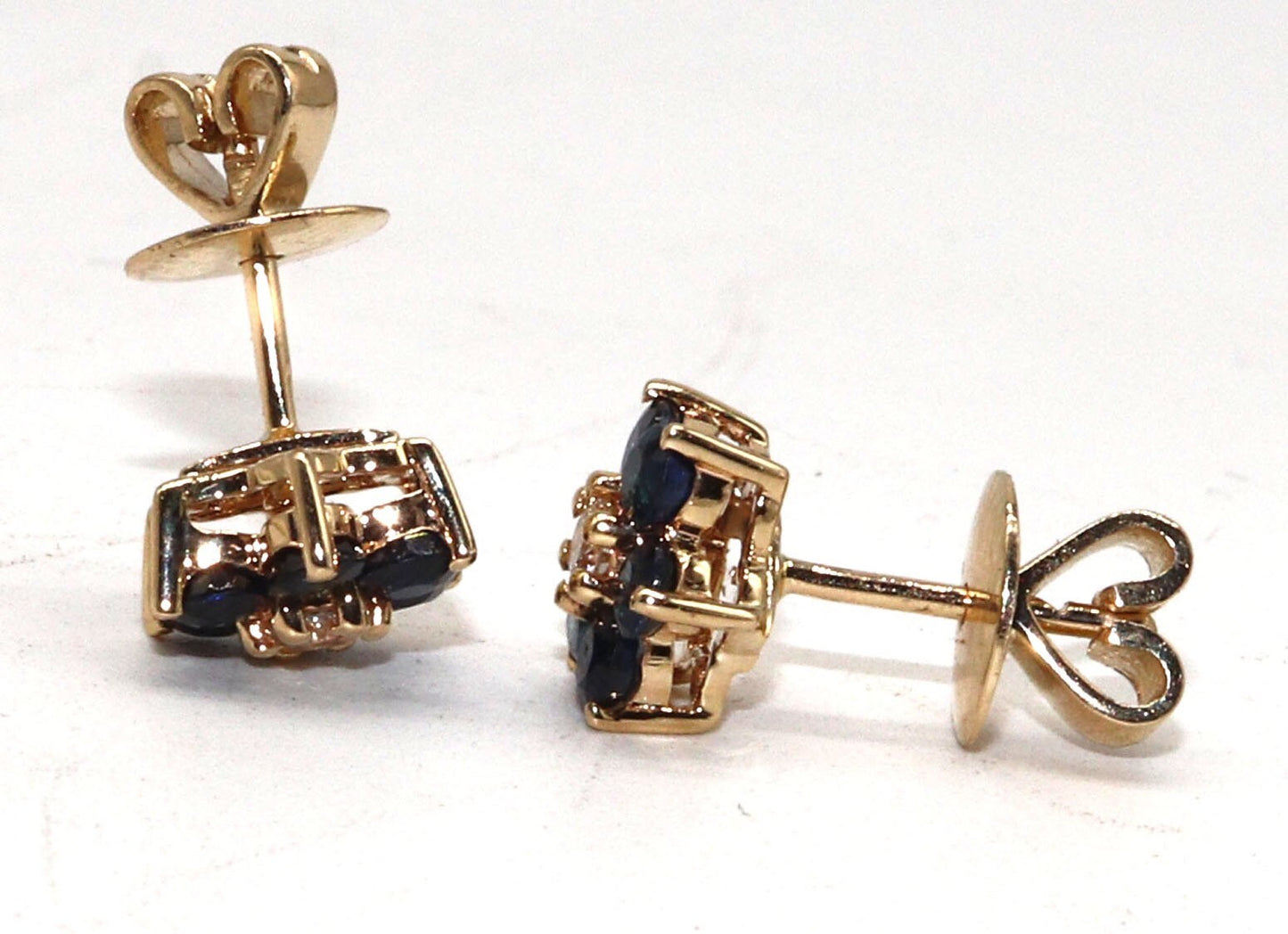 Genuine Blue Sapphire Gemstone Stud Earring 14K Gold