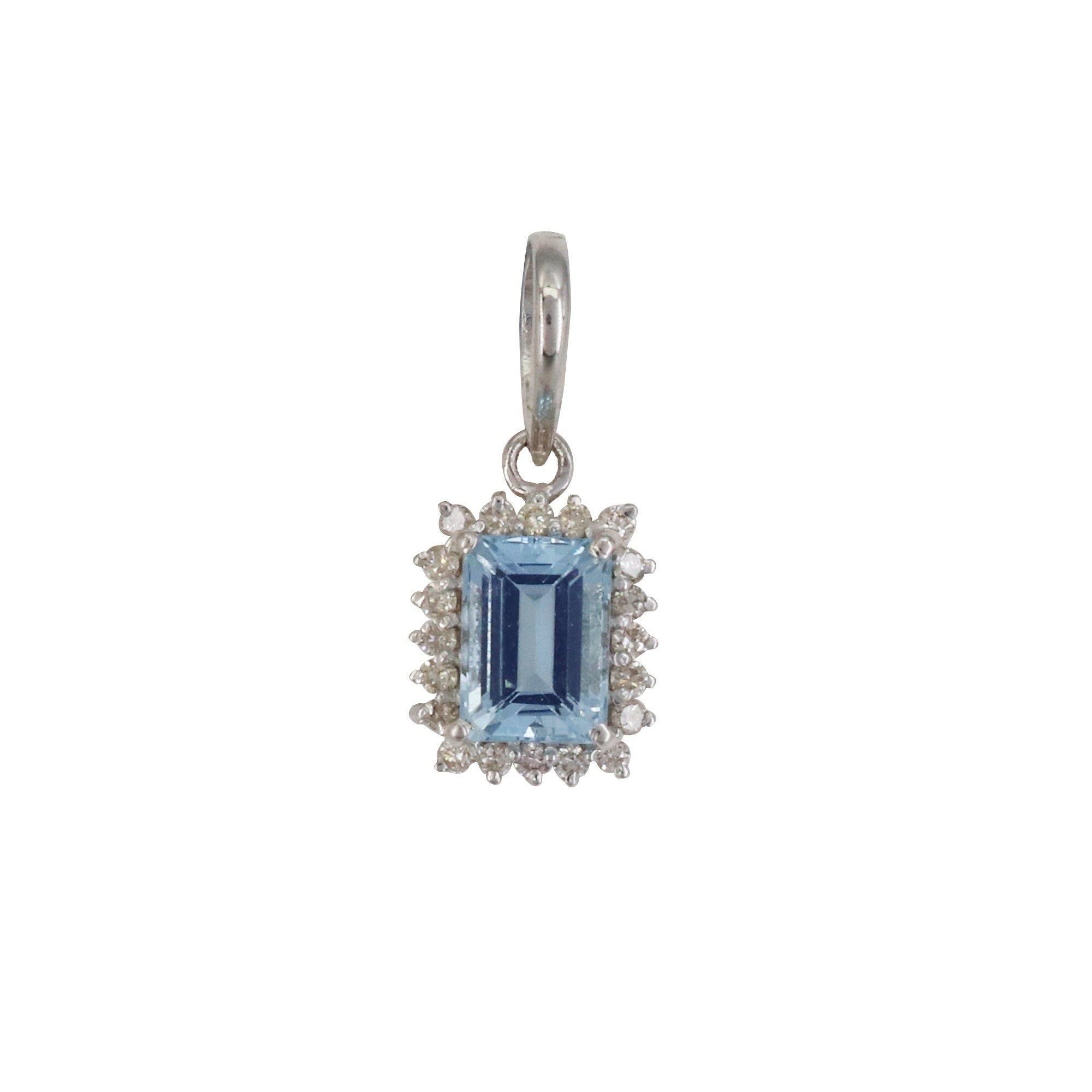 White Aquamarine Halo Pendant 14K Gold