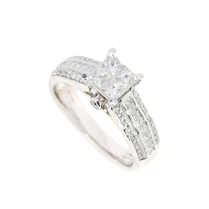 White Stunner Over 1.01 Carats Invisible Princess Cut Ring 18K Gold
