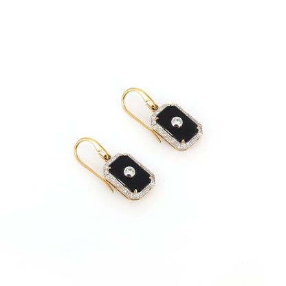 9K Yellow Black Onyx Earring Gold