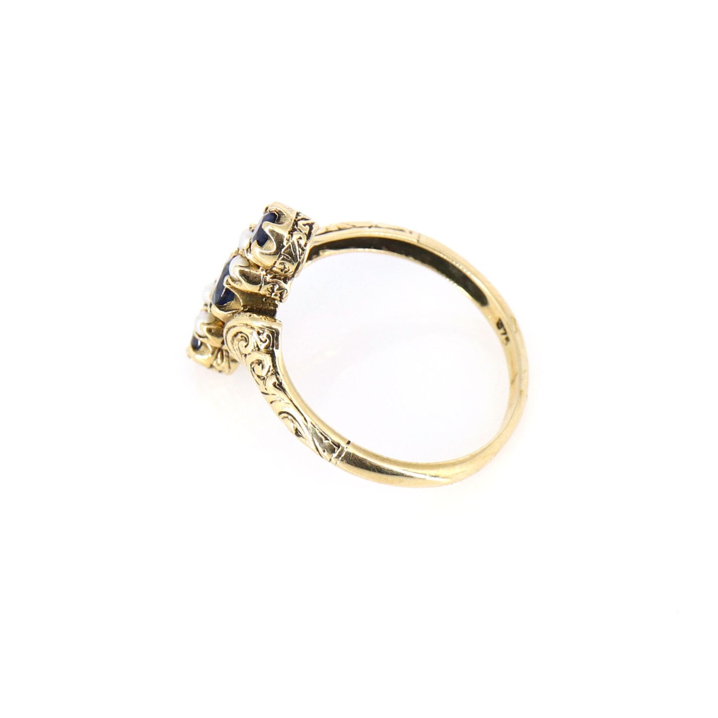 Antique Georgian 9K Yellow Baroque Pearl Sapphire Ring Gold