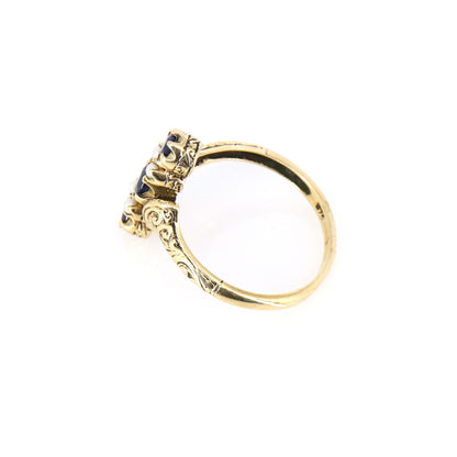 Antique Georgian 9K Yellow Baroque Pearl Sapphire Ring Gold