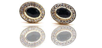 Yellow Studs Blue Sapphire Bezel Setting Fine Sapphire Earring 14K Gold