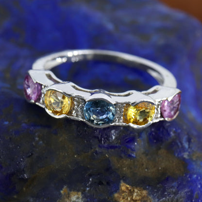 Round Sapphire Gemstone Ring Silver