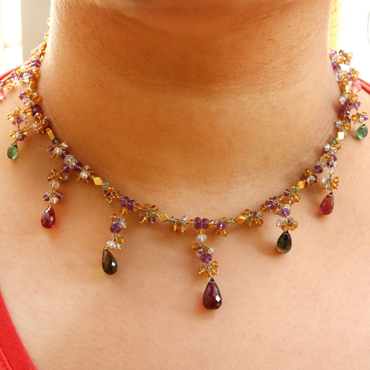 Yellow Antique Multi Gemstone Necklace 18K Gold