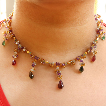 Yellow Antique Multi Gemstone Necklace 18K Gold
