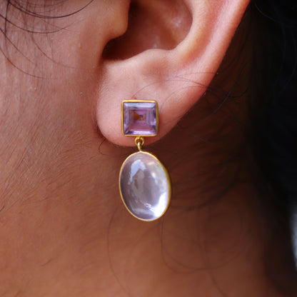 Amethyst & Rose Quartz Earring 18K Gold