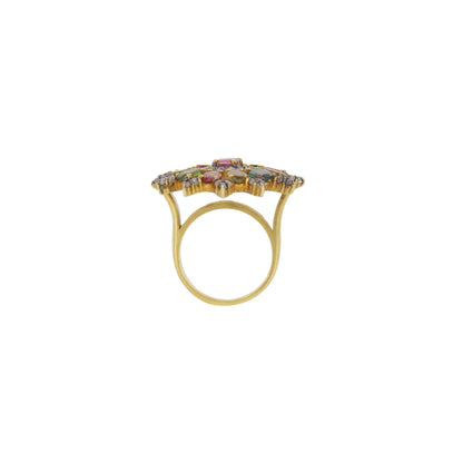Multi Color Oval Tourmaline Ring Silver