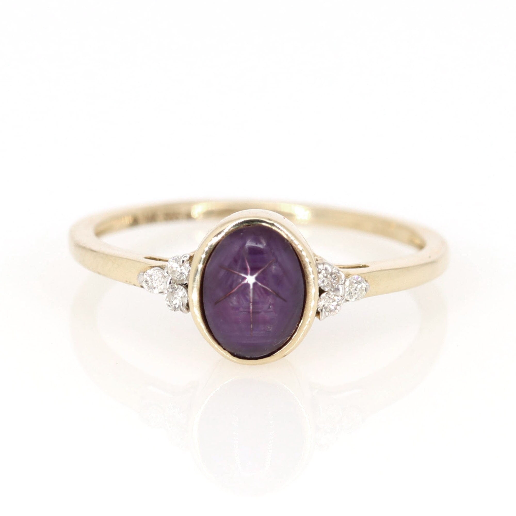 Certified Genuine Star Ruby Cabochon Solitaire Ring 14K Gold