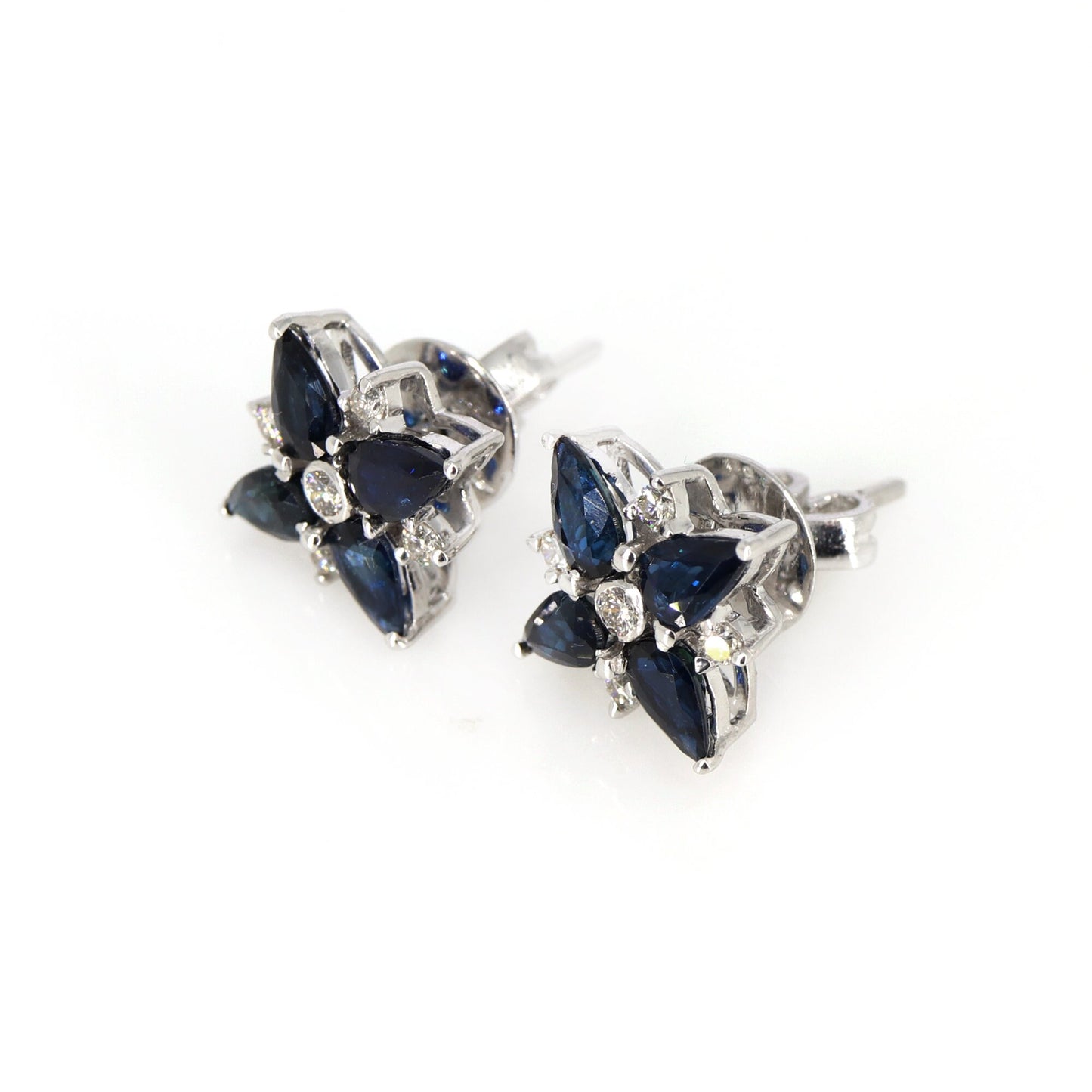 Vintage White Blue Sapphire Flower Tiny Earring 14K Gold
