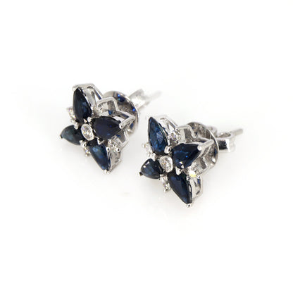 Vintage White Blue Sapphire Flower Tiny Earring 14K Gold