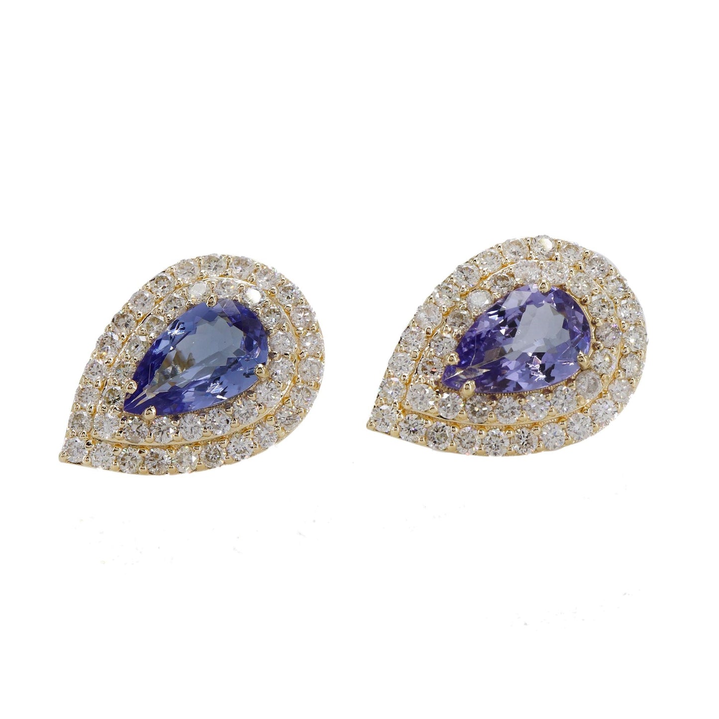 Premium Tanzanite Double Halo Earning Setted Yellow /Bridal Jewellery/Proposal /Wedding Jewellery 14K Gold