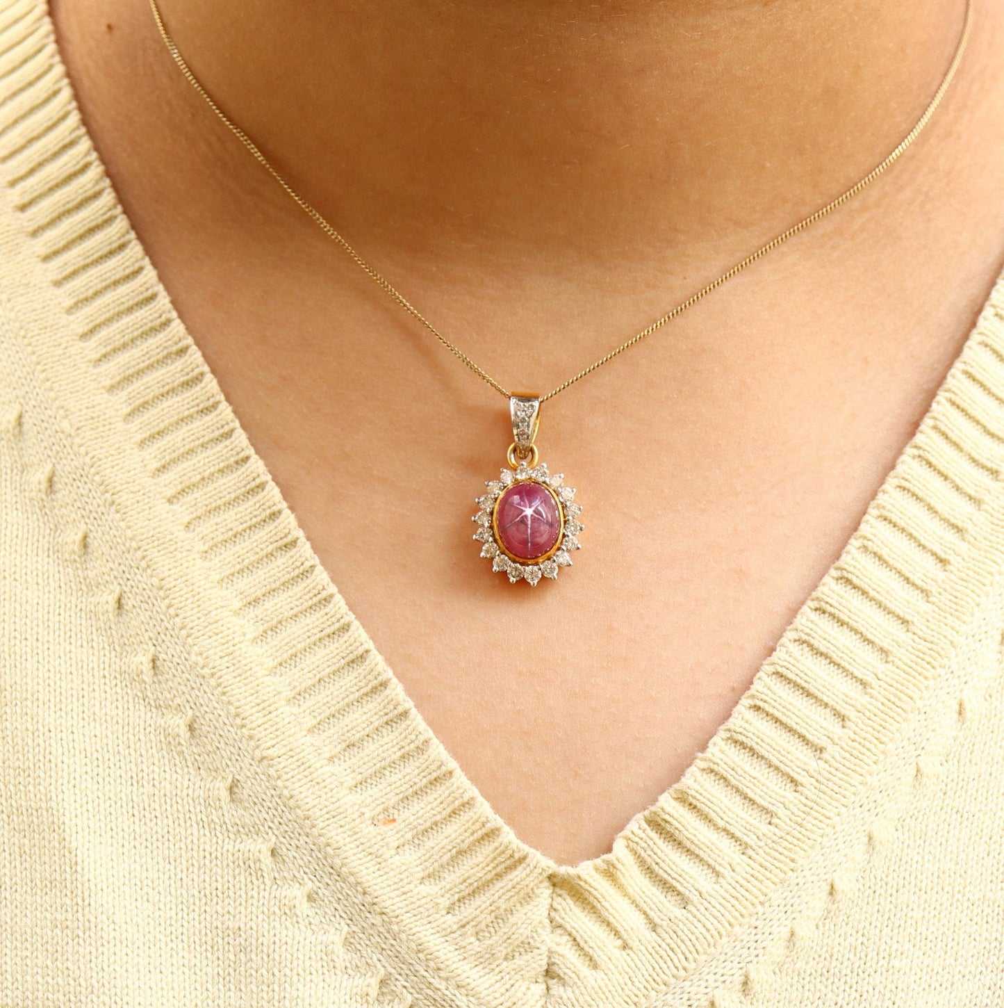Antique Star Ruby Necklace 14K Gold