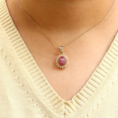 Antique Star Ruby Necklace 14K Gold