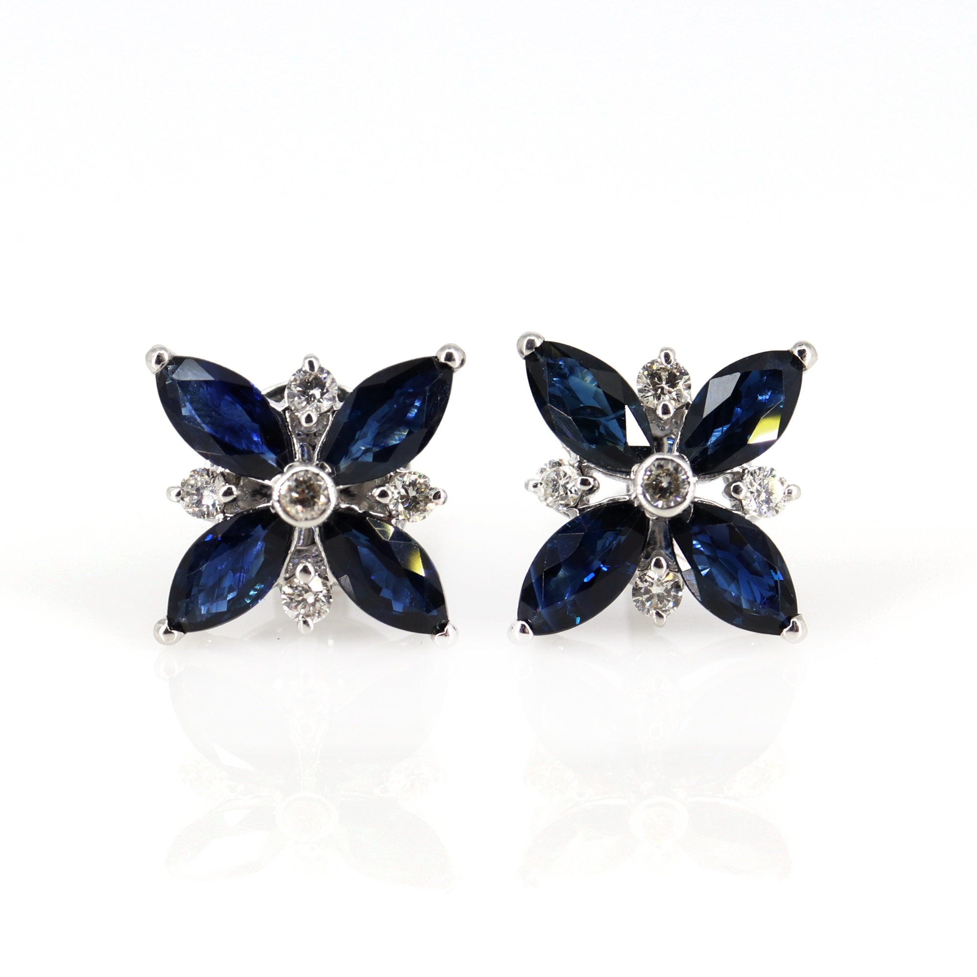 White Ear Studs Blue Sapphire Blue Sapphire Earring 14K Gold