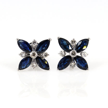 White Ear Studs Blue Sapphire Blue Sapphire Earring 14K Gold